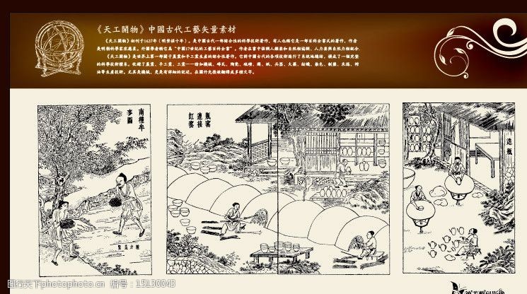 《天工开物》中国古代工艺矢量素材图片