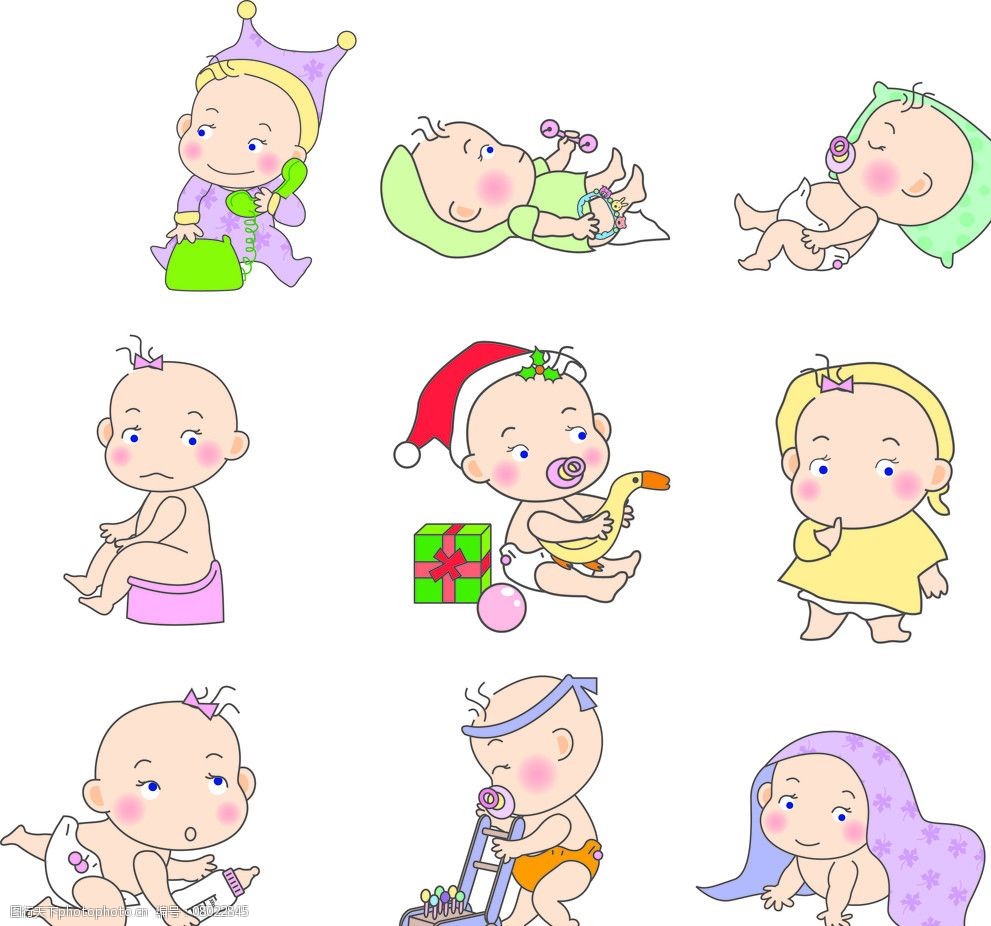 卡通 矢量 可爱 宝宝 婴儿 儿童 玩具 圣诞 睡觉 儿童幼儿 矢量人物