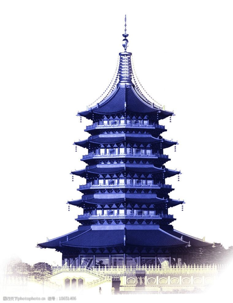 中国风单色雷峰塔图片