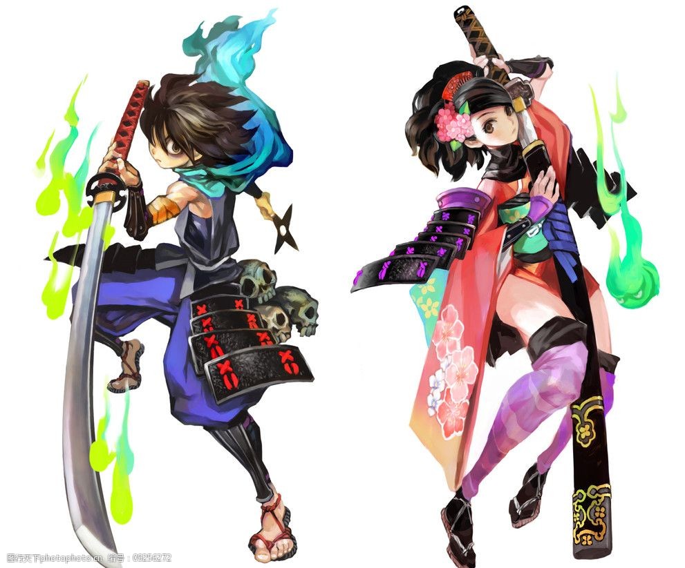 高清原图 男主角 女主角 日本剑士 太刀 武者 日本武士 动漫人物 动漫