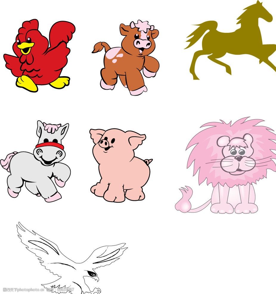马和鸡和鹰和狮子图片