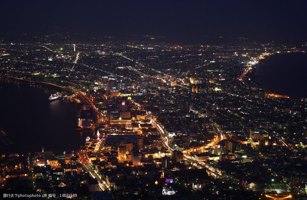 北海道函馆美丽的城市夜景俯瞰图片