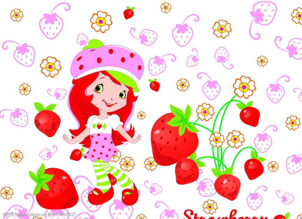 关键词:草莓女孩 草莓 女孩 花朵 英语 粉红 卡通人物 儿童幼儿 矢量