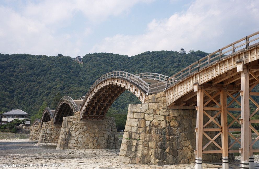 日本山口县织锦河木拱桥图片