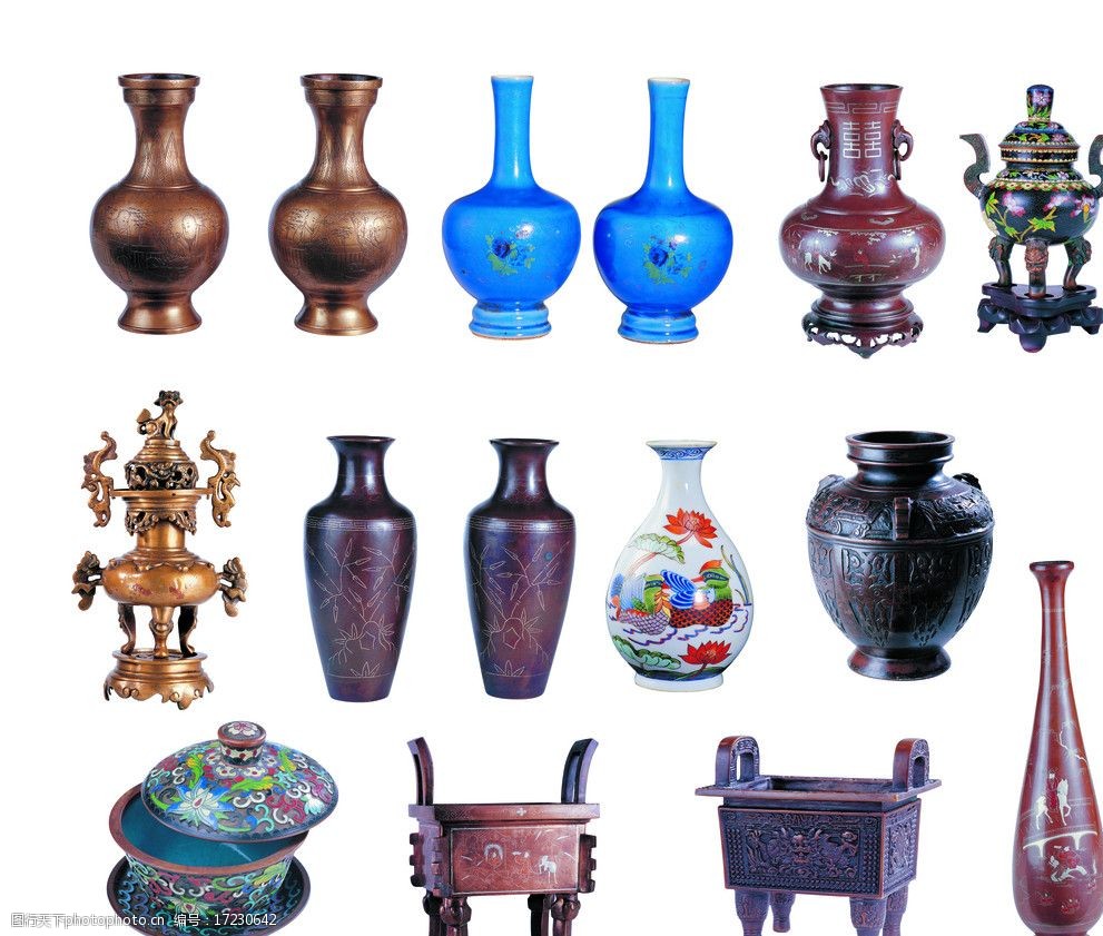 关键词:古董素材 源文件图 花瓶 鼎 茶壶 各种各样的花瓶 psd分层素材