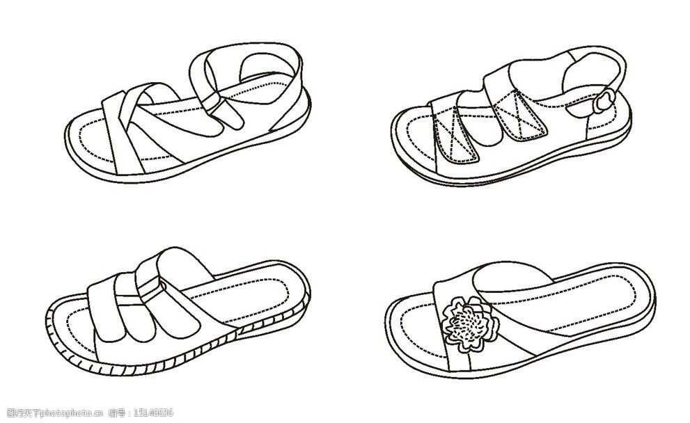 关键词:4鞋矢量凉鞋 外贸鞋图 矢量鞋图 线条图 素描 轮廓 黑白鞋图