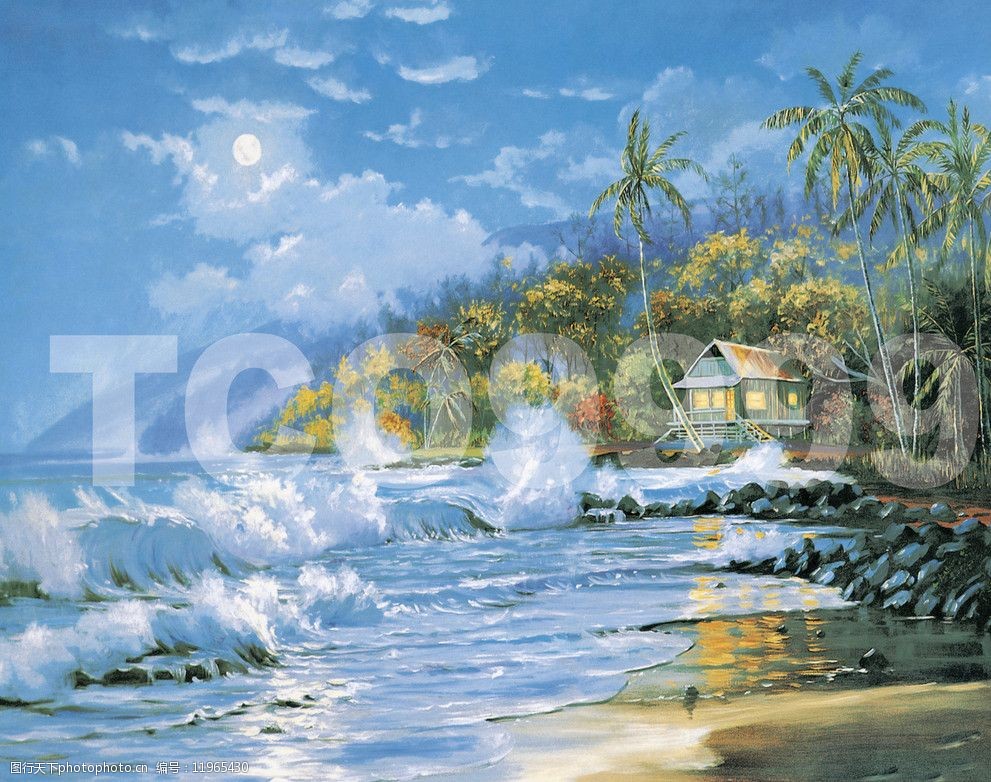 油画手绘油画海边风光(50x40厘米)图片