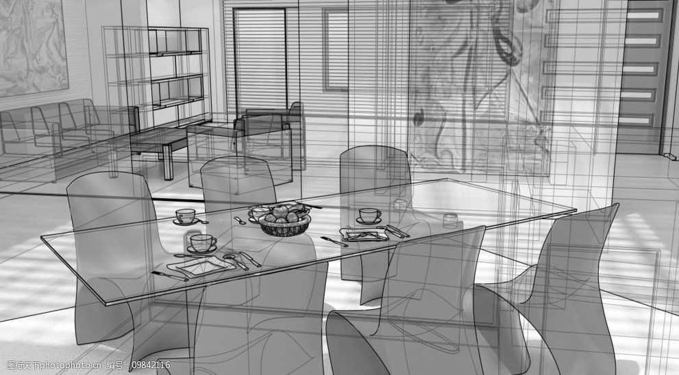 关键词:线框餐厅 椅子 桌子 门        室内模型 3d设计模型 源文件