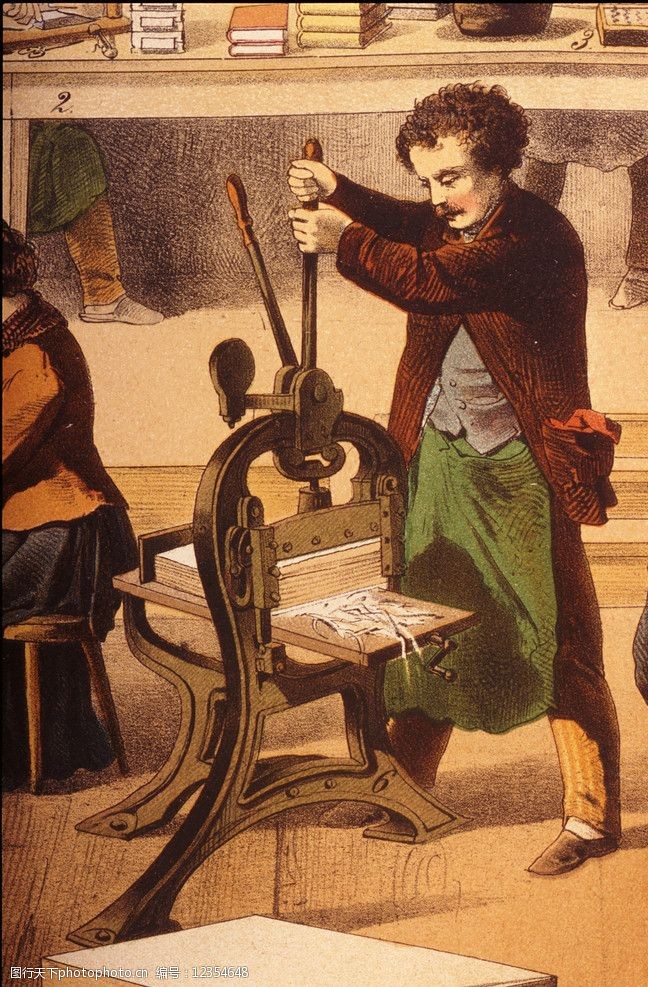 钢笔画切纸工人图片