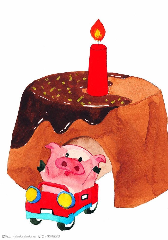 手绘水彩小猪的生日派对图片