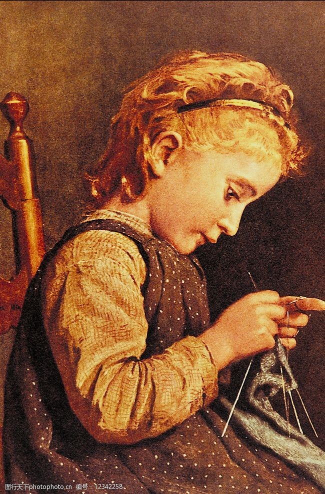 绣花的小女孩 小女孩 油画 人物油画 国外风情 国外传世名画 画像