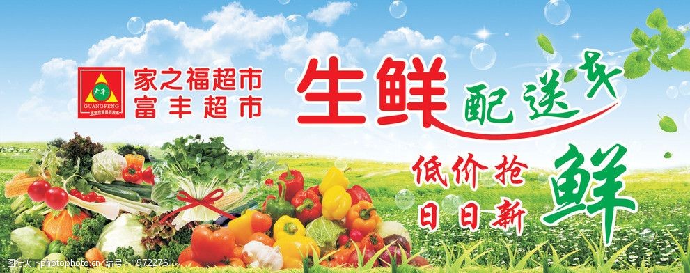 蔬菜配送 蔬菜 生鲜 水果 蓝天 白云 草地 泡泡 绿叶 树叶 广告设计