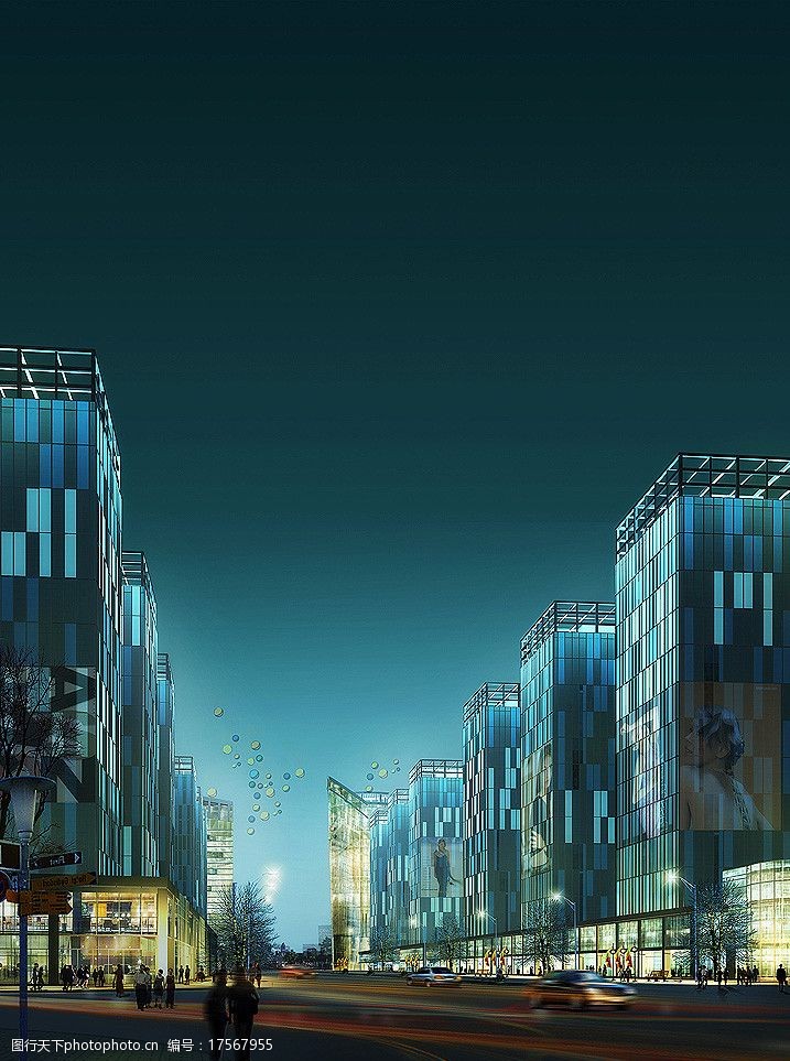 商业区街景效果图psd图片