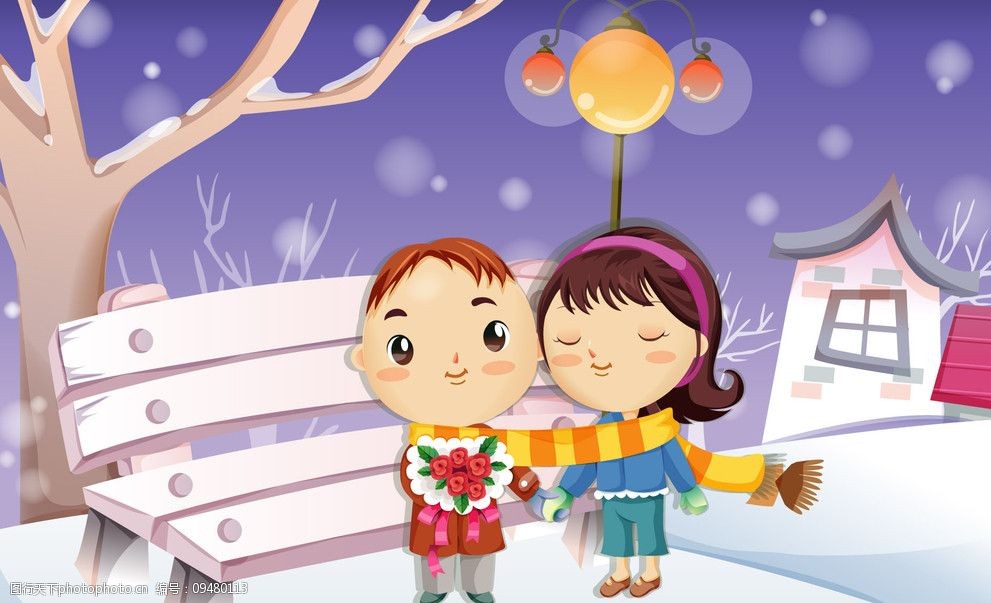 关键词:卡通情侣图片 雪中浪漫 情人节 围巾 情侣 动漫人物 动漫动画