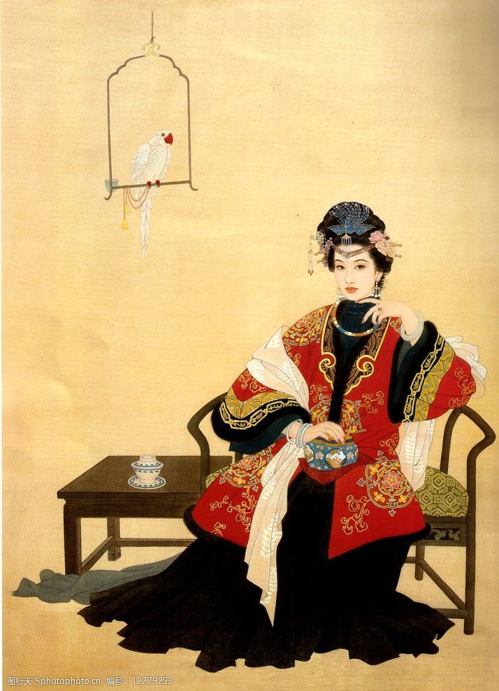设计图库 文化艺术 绘画书法 关键词:静坐美妇 仕女 国画 工笔 古典