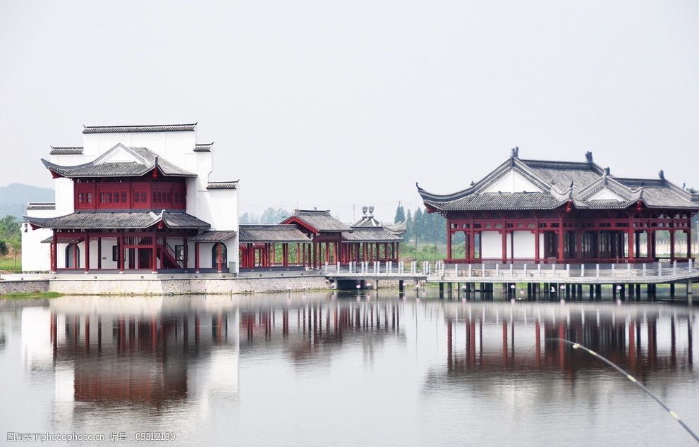 关键词:河洲榭 徽派 烟雨 江南 古建筑 倒影 亭台 楼阁 浉河八景 园林