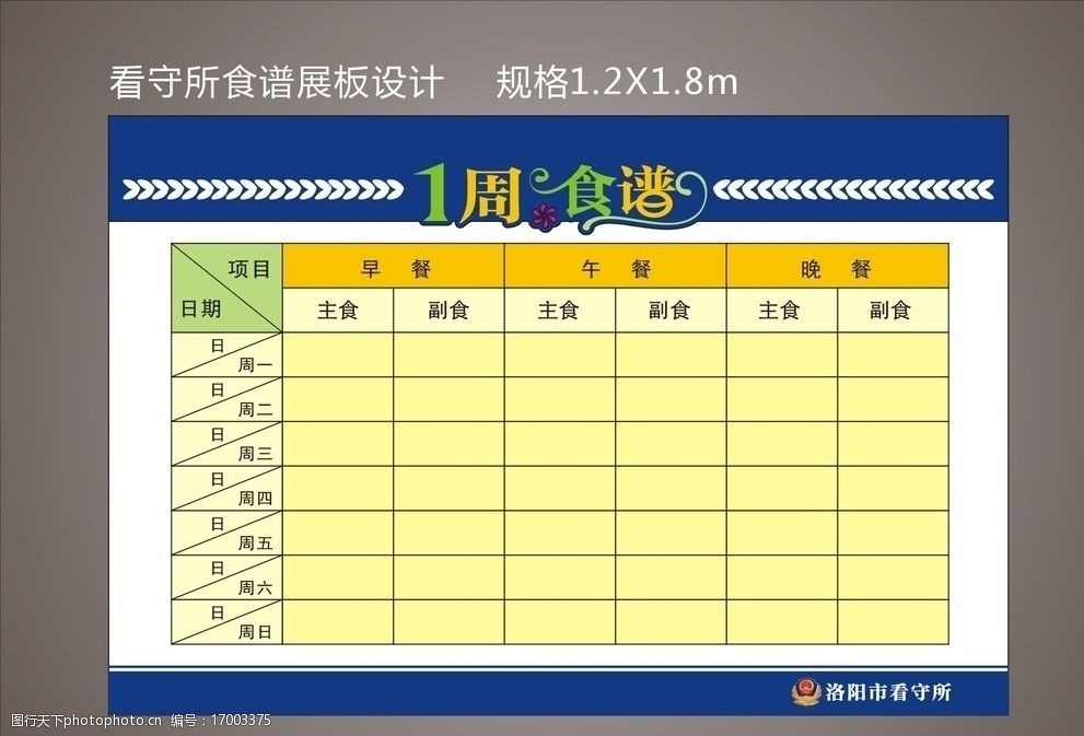 洛阳市看守所一周食谱展板图片